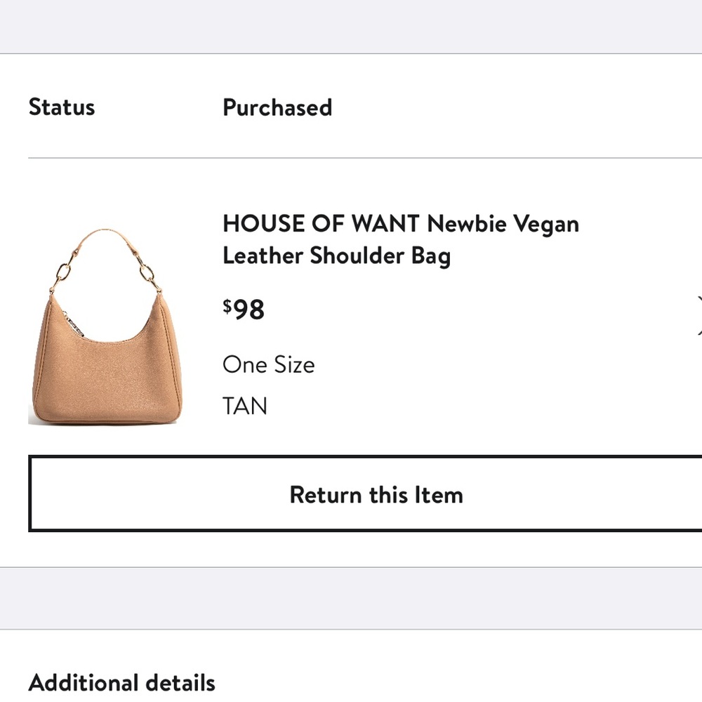 House of Want Vegan Leather Shoulder Bag Brown